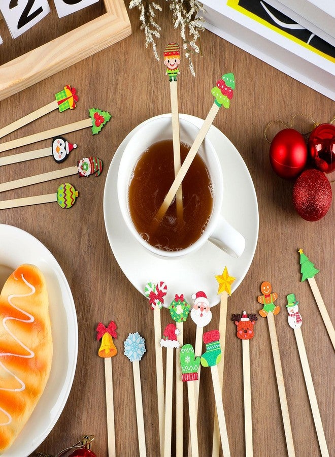 Lonfliness 120 Pcs Christmas Wooden Coffee Stirrers Xmas Wood Coffee Stir Sticks Christmas Disposable Drink Stirring Sticks for Beverage Hot Chocolate Holiday Party Decor Restaurant Home Office Cafe, 20 Styles - Image 4
