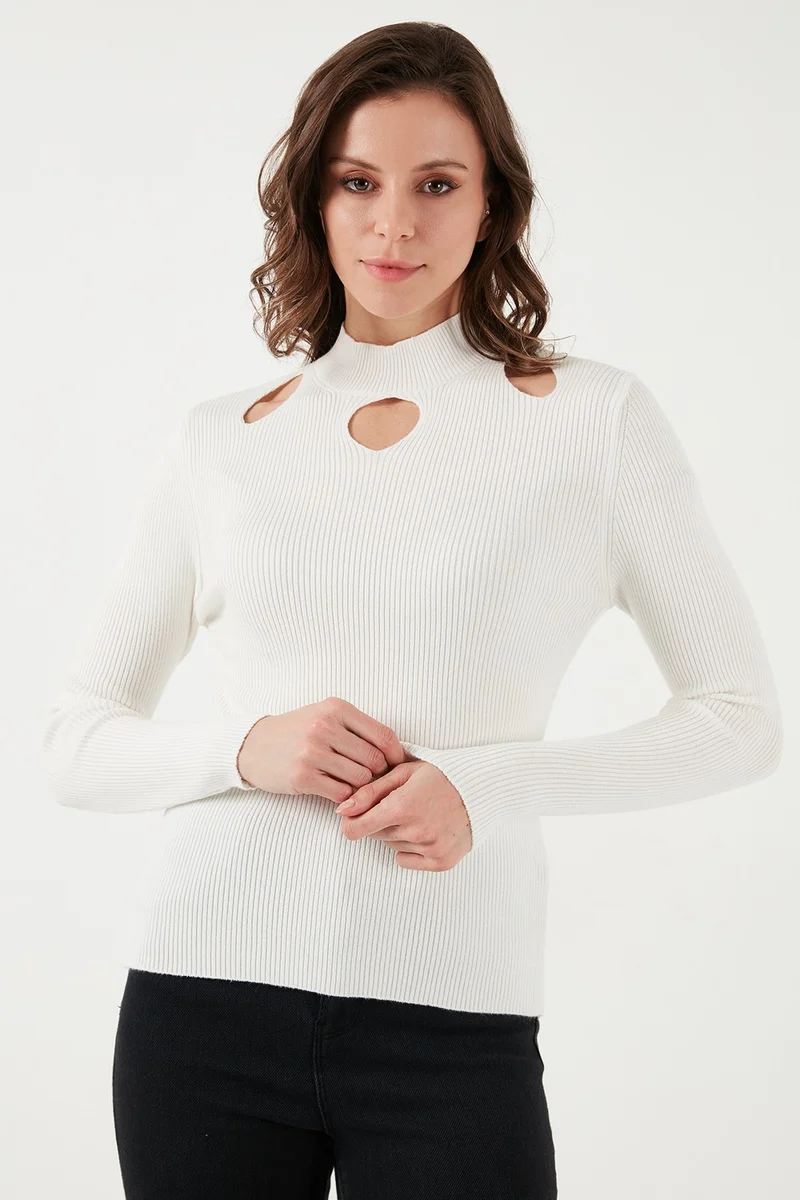 فاشن فريندز Regular Fit Stand Collar Window Detailed Sweater Women's Sweater 24K0123K1