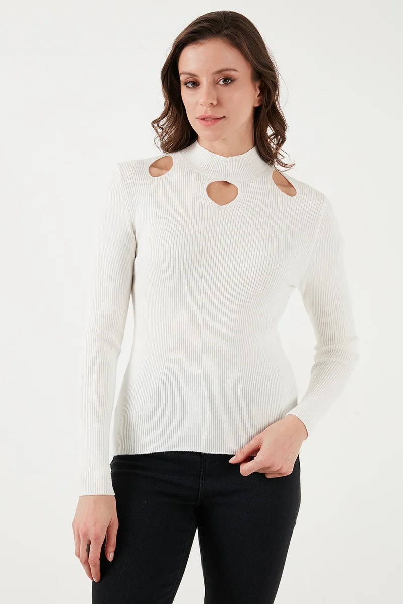 فاشن فريندز Regular Fit Stand Collar Window Detailed Sweater Women's Sweater 24K0123K1