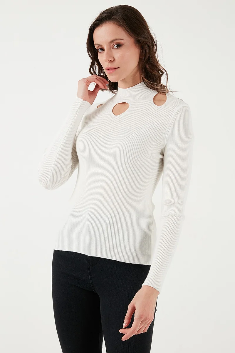 فاشن فريندز Regular Fit Stand Collar Window Detailed Sweater Women's Sweater 24K0123K1