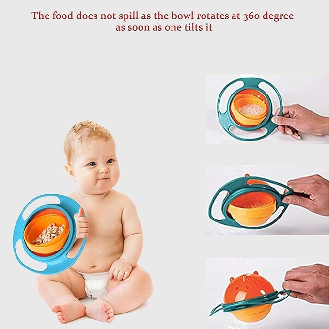 ABTER وعاء جيرو للأطفال، وعاء دوار بزاوية 360 درجة مقاوم للتسرب، أزرق وبرتقالي - Image 4