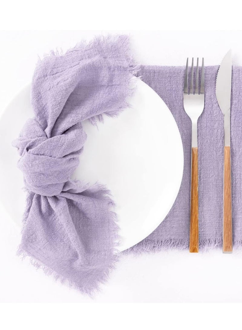 Excefore Handmade Cloth Napkins, Cotton Linen Napkins with Fringe, Rustic Boho Gauze Fabric Cloth Napkins, forDinner Wedding Party Baby Shower Home Decoration (Set of 6, Light Purple) 16.5 * 16.5Inch - Image 1