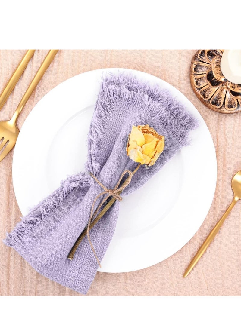 Excefore Handmade Cloth Napkins, Cotton Linen Napkins with Fringe, Rustic Boho Gauze Fabric Cloth Napkins, forDinner Wedding Party Baby Shower Home Decoration (Set of 6, Light Purple) 16.5 * 16.5Inch - Image 4