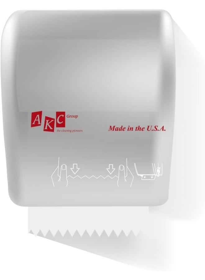 AKC Manual Auto-Cut Tissue Dispenser - Hands-Free Wall-Mount Roll Paper Dispenser | Lockable | Ideal for Bathrooms, Kitchens, Offices & Commercial Spaces (WHITE)  - Image 1