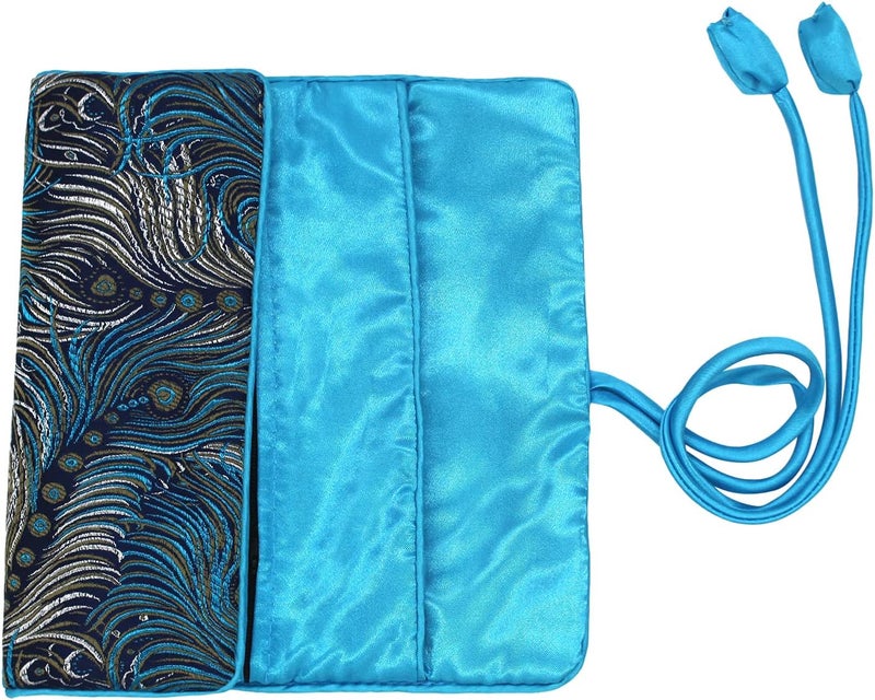 SmilerSmile Jewelry Travel Bag Embroidery Travel Jewelry Organizer with Tie Close Embroidered Flower Jewelry Roll for Women Girls (Feathers) - Image 4