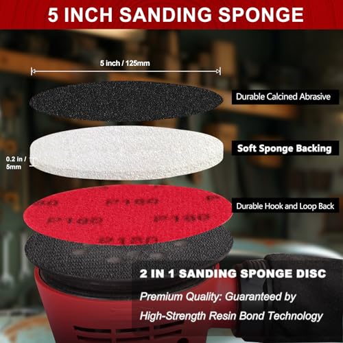 Shineboc 18Pcs 5 Inch Hook and Loop Sanding Sponge Discs 180-3000 Grit Wet Dry Sanding Pads, Foam Sandpaper for Random Orbital Sander, Curved Surface Large-Area Sanding Polishing for Metal Wood Auto - Image 2