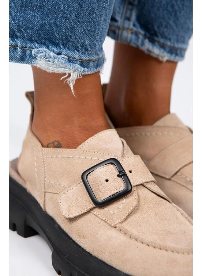 Manijero  Rayne Women's Genuine Leather Buckle Belt Beige Suede Sandal. for Women | Best Price UAE