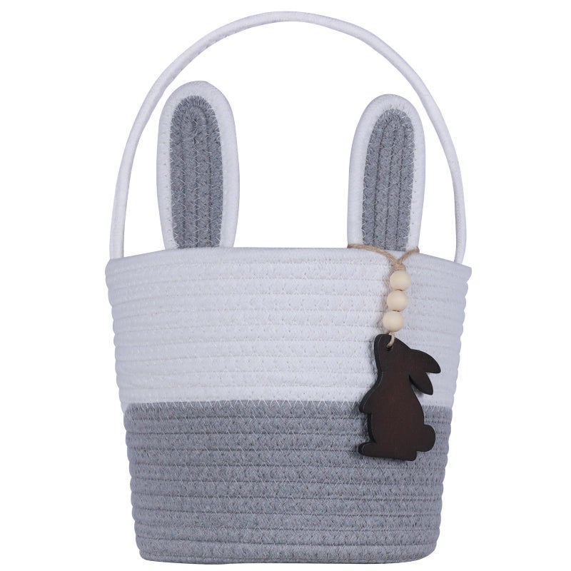 K-MLICE Easter Basket Empty Easter Baskets for Kids Boys Girls with Bunny Tag Egg Basket Eater Gifts Basket Toddler Teens Babys First Easter Basket with Handle Gray - Image 2
