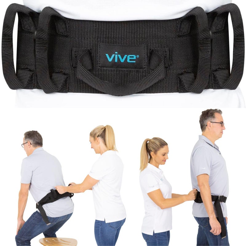 VIVE Vive Gait Belt 300lbs Transfer Belt with Handles Medical Nursing Safety Patient Assist Bariatric Elderly Handicap Physical Therapy PT Gate Strap Quick Release Metal Buckle Grabbing Teeth