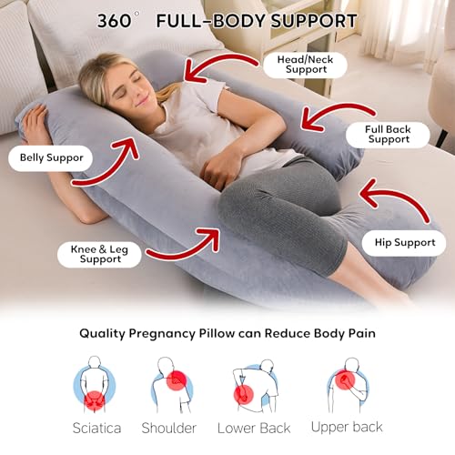 Wodsfay U-Shaped Pregnancy Pillow for Sleeping, Full Body Support for Back, HIPS & Belly - 57 Inch Maternity Pillow with Machine Washable Cover | Maternity Essential - Image 3