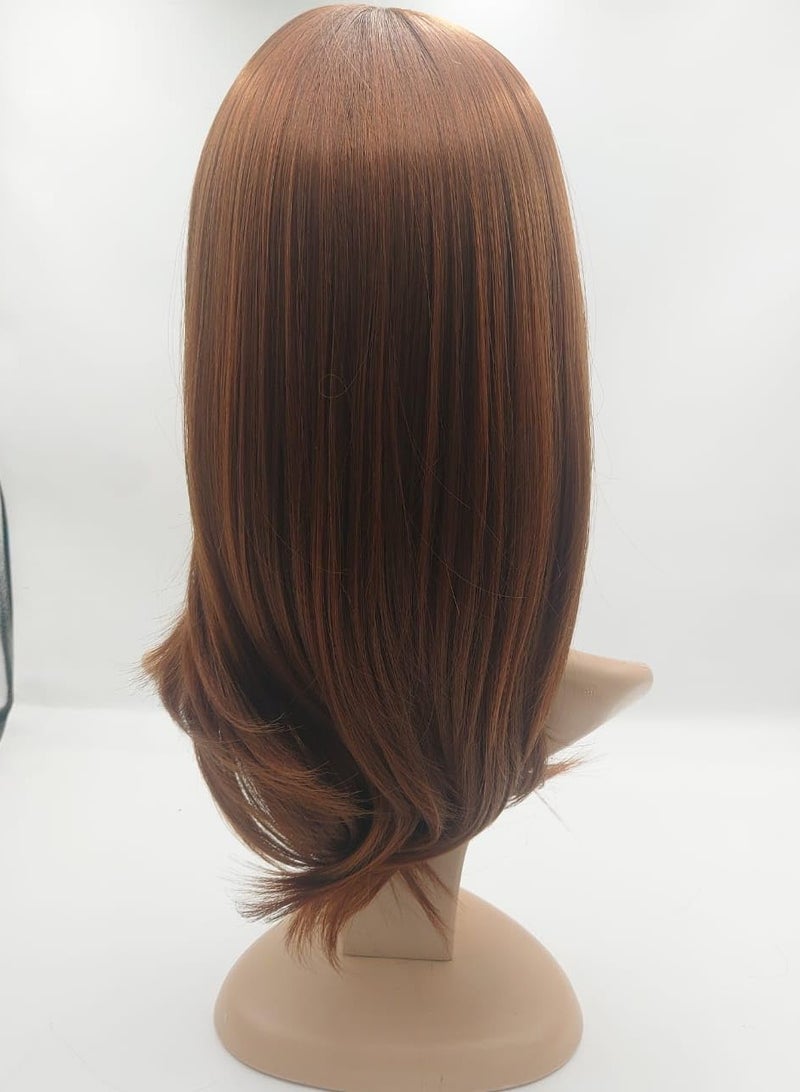 إستيل شعر مستعار طويل مموج مع غرة، شعر مستعار صناعي عالي المقاومة للحرارة، شعر مستعار مجعد ومموج للنساء والفتيات، شعر مجعد ذو مظهر طبيعي وجميل (متوسط، بني داكن) - Image 3