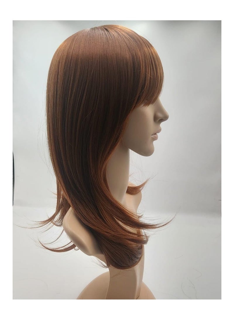 إستيل شعر مستعار طويل مموج مع غرة، شعر مستعار صناعي عالي المقاومة للحرارة، شعر مستعار مجعد ومموج للنساء والفتيات، شعر مجعد ذو مظهر طبيعي وجميل (متوسط، بني داكن) - Image 2