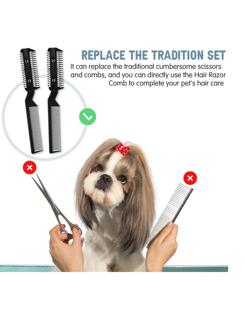 Excefore - Dogs Hair Grooming Trimmer Comb, 10 Pieces Razor Comb, with 20 Extra Blades Manual Dog Hair Trimmer Comb Double Edge Razor for Cats and Dogs With All Hair Types (Black) - Image 1