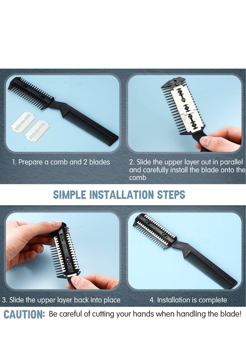 Excefore - Dogs Hair Grooming Trimmer Comb, 10 Pieces Razor Comb, with 20 Extra Blades Manual Dog Hair Trimmer Comb Double Edge Razor for Cats and Dogs With All Hair Types (Black) - Image 1