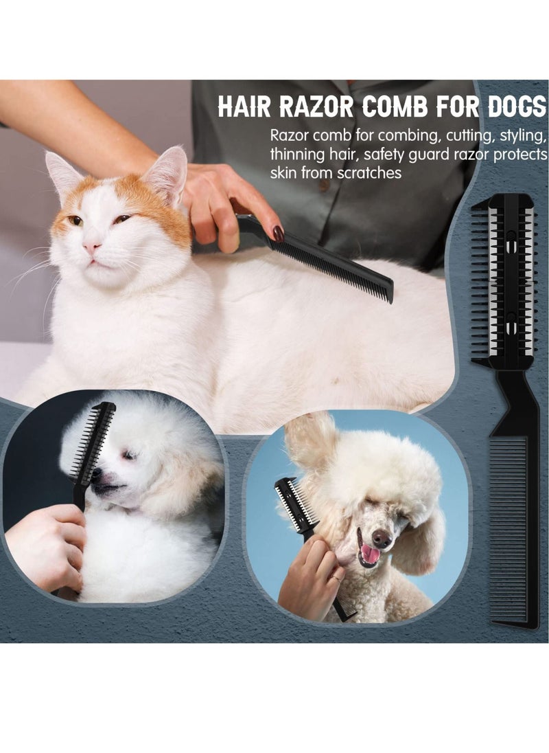 Excefore - Dogs Hair Grooming Trimmer Comb, 10 Pieces Razor Comb, with 20 Extra Blades Manual Dog Hair Trimmer Comb Double Edge Razor for Cats and Dogs With All Hair Types (Black) - Image 1