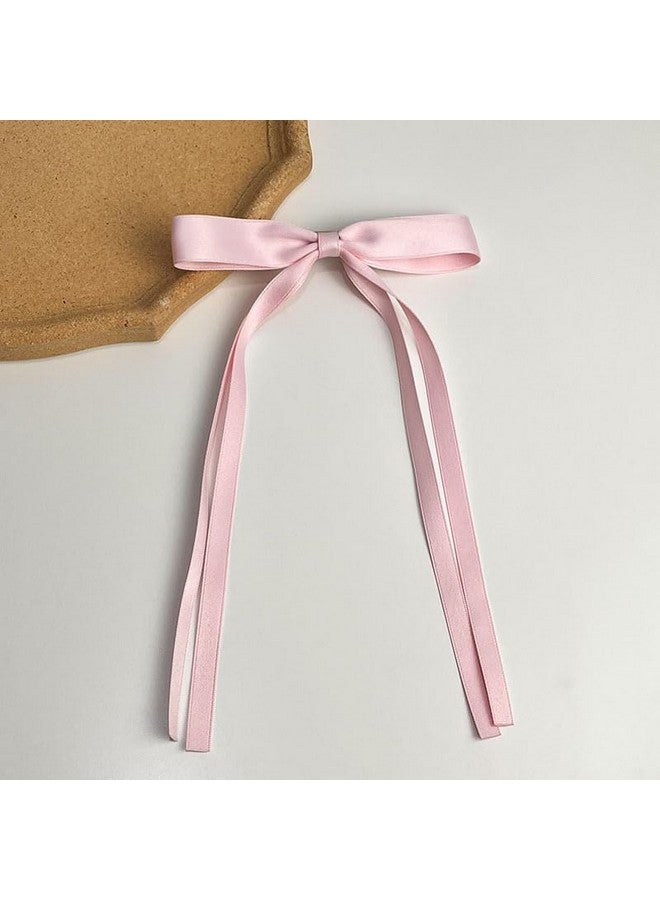 SALOCY Hair Ribbon For Women Girls4 Pcs Hair Ribbons Hair Bows Clips With Long Tailbig Ribbon Bows Satin Hair Clip For Hair Design (Pink+Beige) - Image 2