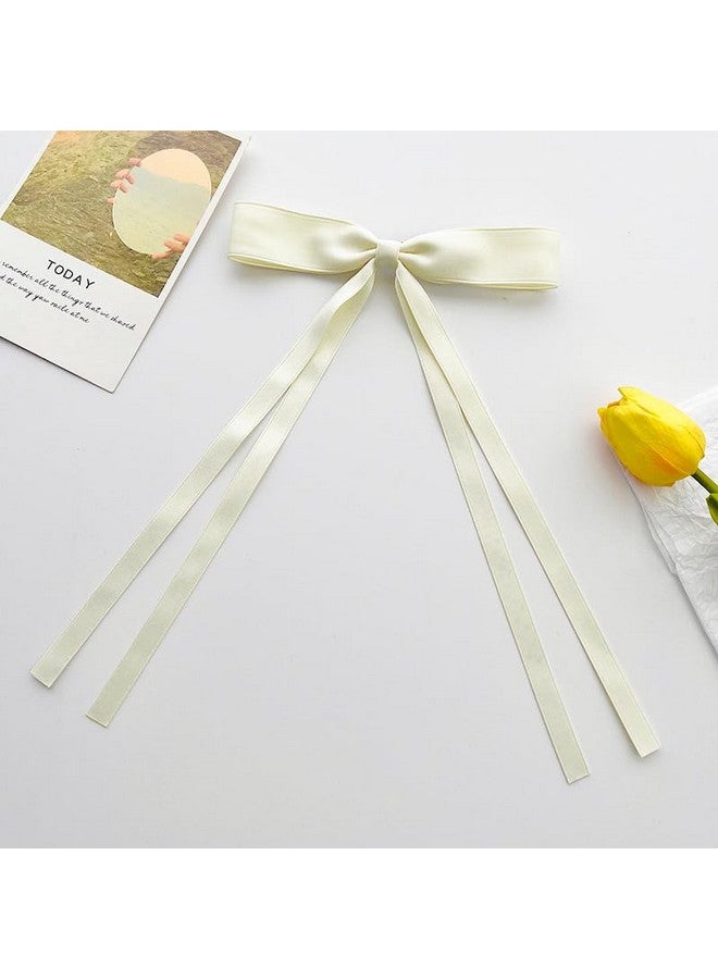 SALOCY Hair Ribbon For Women Girls4 Pcs Hair Ribbons Hair Bows Clips With Long Tailbig Ribbon Bows Satin Hair Clip For Hair Design (Pink+Beige) - Image 3