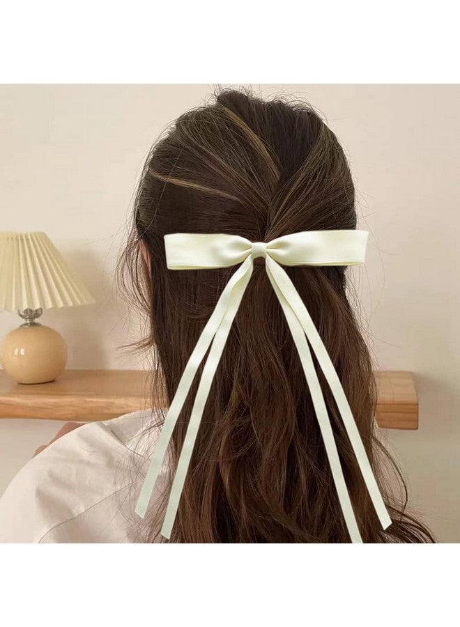 SALOCY Hair Ribbon For Women Girls4 Pcs Hair Ribbons Hair Bows Clips With Long Tailbig Ribbon Bows Satin Hair Clip For Hair Design (Pink+Beige) - Image 4