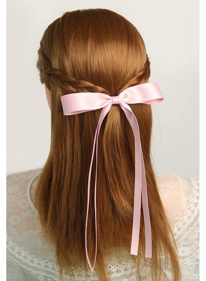 SALOCY Hair Ribbon For Women Girls4 Pcs Hair Ribbons Hair Bows Clips With Long Tailbig Ribbon Bows Satin Hair Clip For Hair Design (Pink+Beige) - Image 5