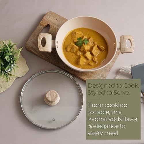 Lifelong Forged Kadhai 24cm Glass Lid | 2.5L, 1.3Kg | Ceramic Coated | Gas & Induction Compatible | Even Heat Distribution,Teflon Free, Non-Stick, & Durable | Perfect for Cooking, Searing & Stewing - Image 2
