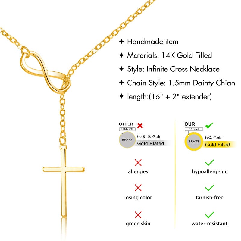 Poxtex Cross Necklace for Women Dainty Trendy 14K Gold Plated Jewelry Long Y Necklace Sideway Cross Non Tarnish Waterproof Golden Accessories Christian Religious Baptism Faith Jewelry Easter Gift - Image 4