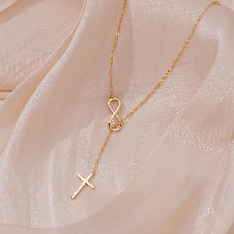 Poxtex Cross Necklace for Women Dainty Trendy 14K Gold Plated Jewelry Long Y Necklace Sideway Cross Non Tarnish Waterproof Golden Accessories Christian Religious Baptism Faith Jewelry Easter Gift - Image 5