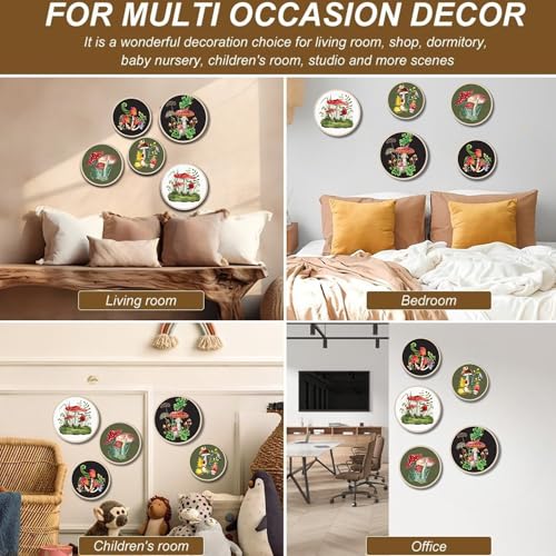 Nozvera Whimsical Mushroom Wall Art Set of 5 – Round Prints with Colorful Toadstool and Forest Botanical Designs – Cottagecore Nature-Inspired Wall Decor for Living Room or Bedroom - Image 5