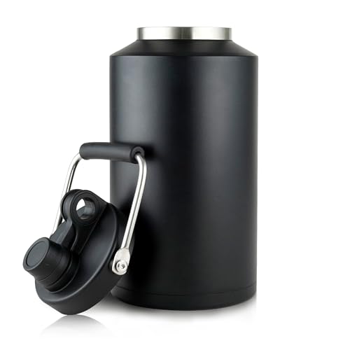 Alathote 1 Gallon Water Jug Bottle Insulated, 128oz Stainless Steel Water Bottle Jug Wide Mouth Double Vacuum Dishwasher Safe BPA Free for Hot & Cold Drinks Black - Image 1