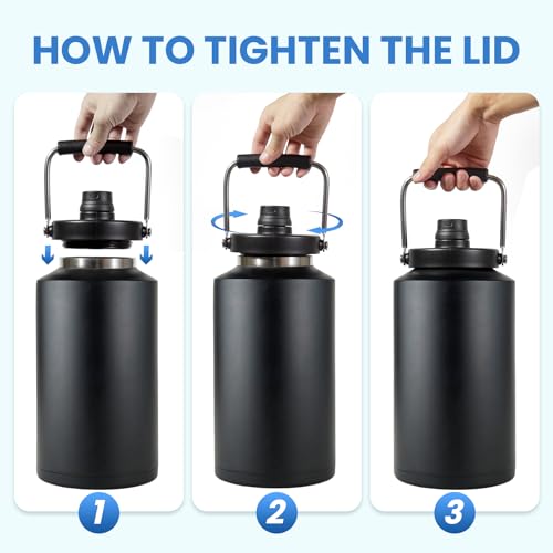 Alathote 1 Gallon Water Jug Bottle Insulated, 128oz Stainless Steel Water Bottle Jug Wide Mouth Double Vacuum Dishwasher Safe BPA Free for Hot & Cold Drinks Black - Image 4