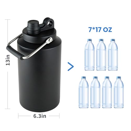 Alathote 1 Gallon Water Jug Bottle Insulated, 128oz Stainless Steel Water Bottle Jug Wide Mouth Double Vacuum Dishwasher Safe BPA Free for Hot & Cold Drinks Black - Image 2