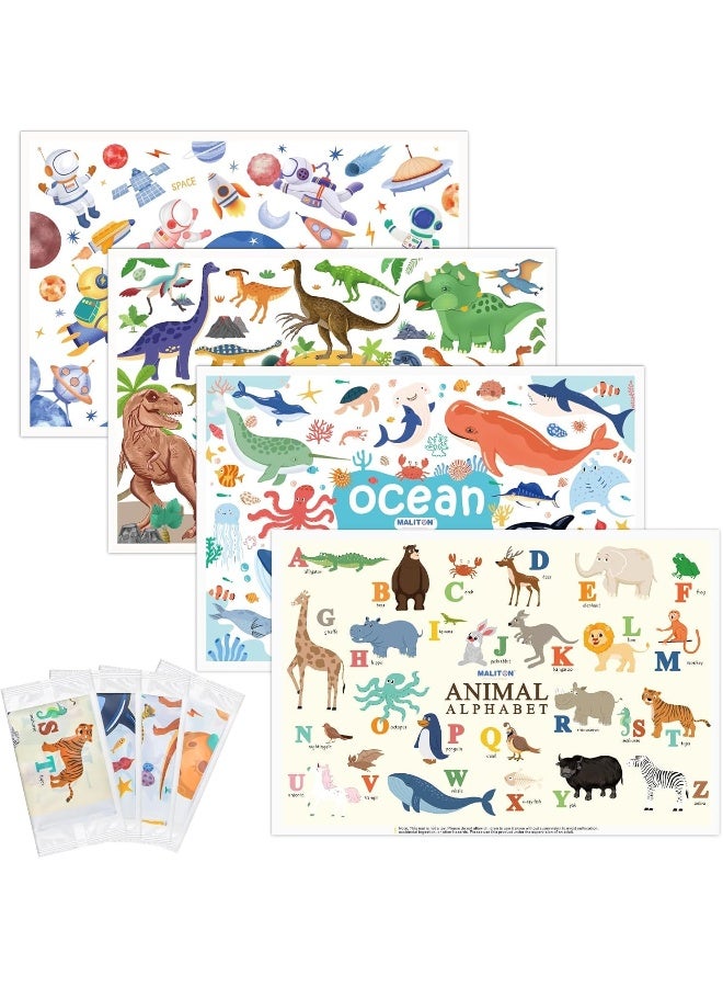 ماليتون Disposable Placemats for Baby, Kids Placemats for Dining Table, Restaurants, Travel, 12 x 18 Baby Place Mats with 4 Designs, 40 Pack Waterproof Stick-On Mats for Toddler(Individual Package) - Image 1