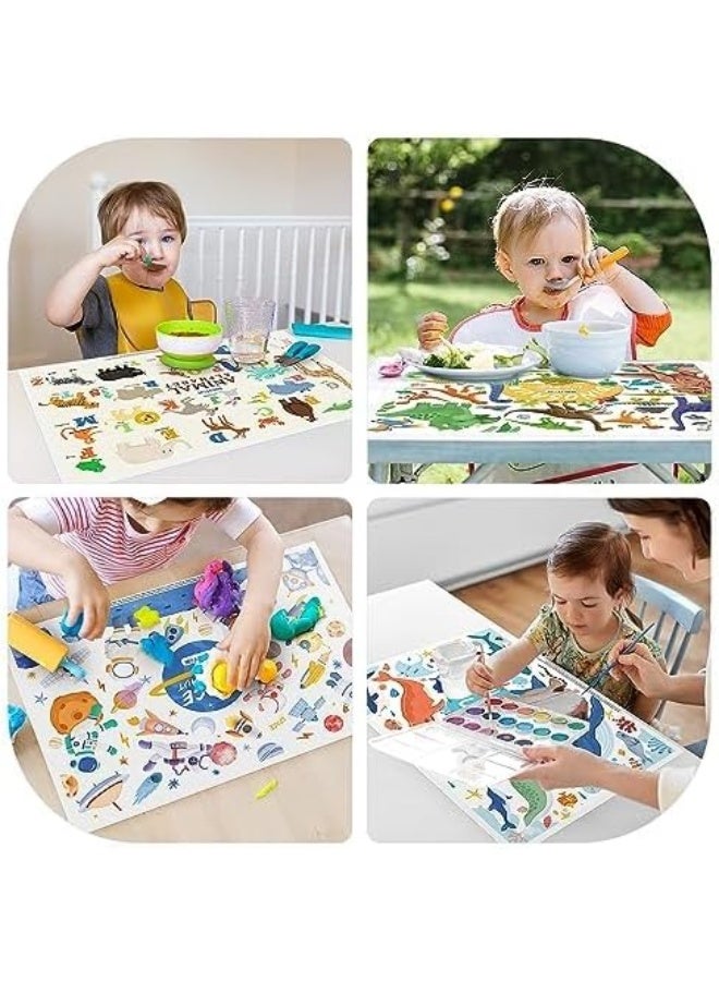 ماليتون Disposable Placemats for Baby, Kids Placemats for Dining Table, Restaurants, Travel, 12 x 18 Baby Place Mats with 4 Designs, 40 Pack Waterproof Stick-On Mats for Toddler(Individual Package) - Image 5