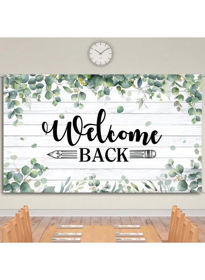 WovWeave Eucalyptus Welcome to School Banner First Day of School Backdrop Banner Large Fabric Welcome Banner Poster Bulletin Board Wall Decoration for School Supplies, 72.8 x 43.3 Inch - Image 1