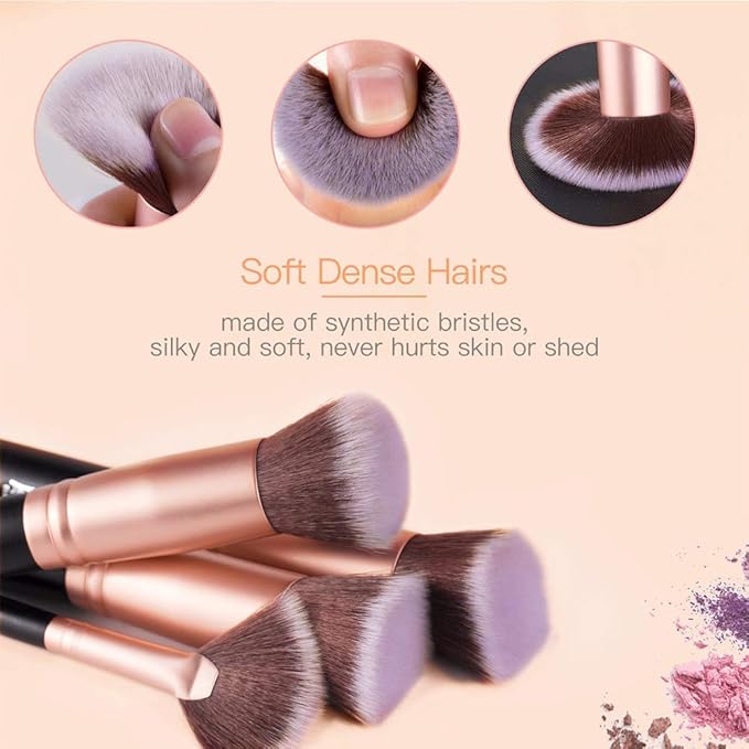 AMMIY Lospu HY Makeup Brushes Sets 18Piece Rose Golden Premium Synthetic Wood Handle Face and Eye Makeup Brushes for Foundation Powder Concealers Blush and Eyeshadow - Image 3