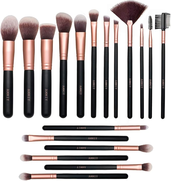 AMMIY Lospu HY Makeup Brushes Sets 18Piece Rose Golden Premium Synthetic Wood Handle Face and Eye Makeup Brushes for Foundation Powder Concealers Blush and Eyeshadow - Image 1