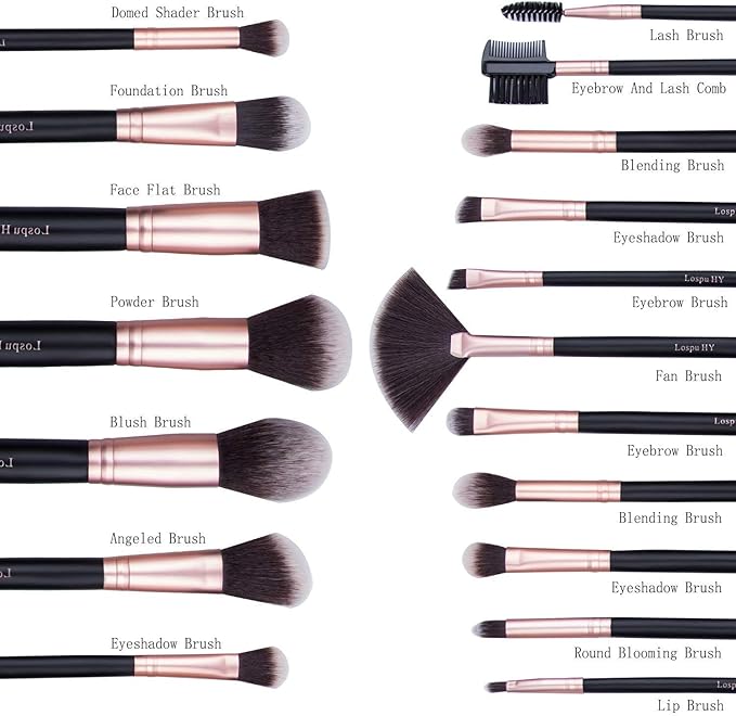 AMMIY Lospu HY Makeup Brushes Sets 18Piece Rose Golden Premium Synthetic Wood Handle Face and Eye Makeup Brushes for Foundation Powder Concealers Blush and Eyeshadow - Image 2