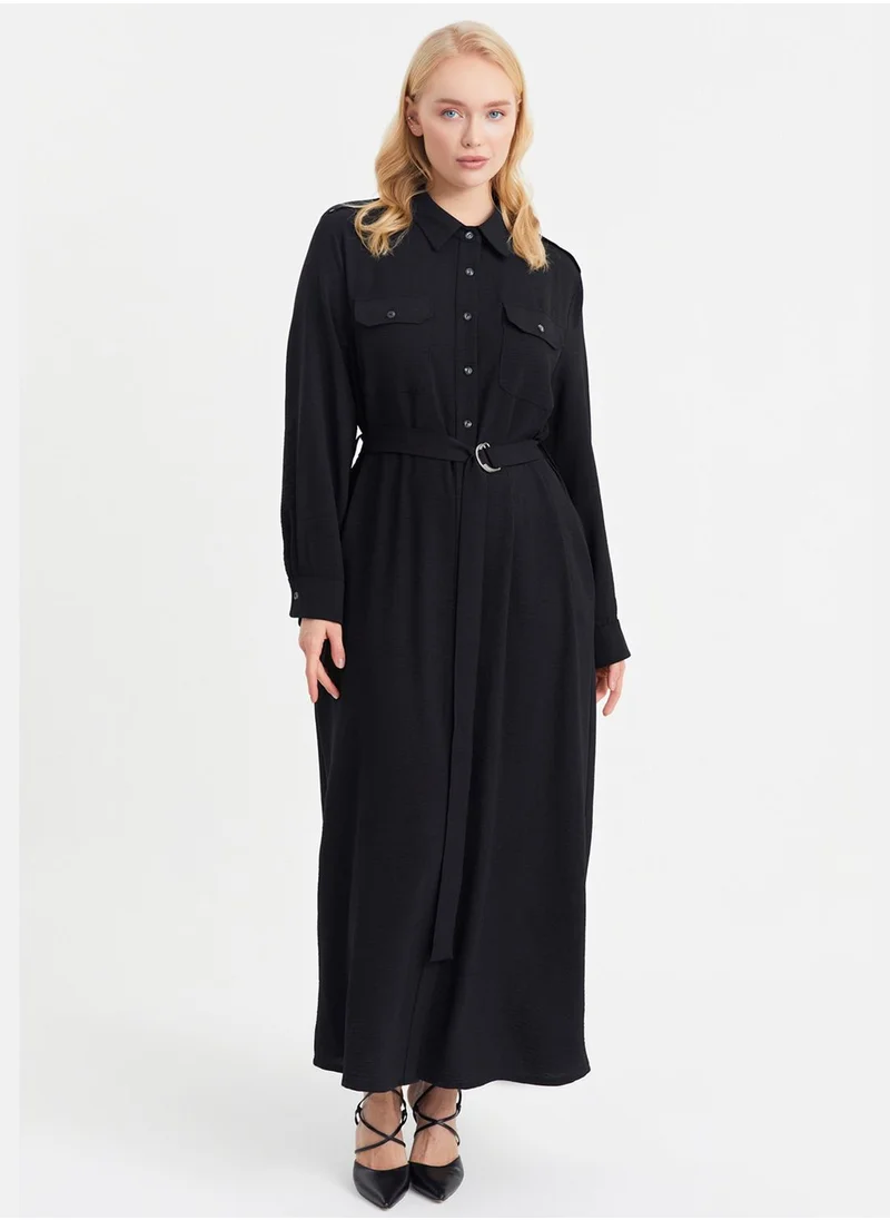 Xanzad Button Down Belted Shirt Dress