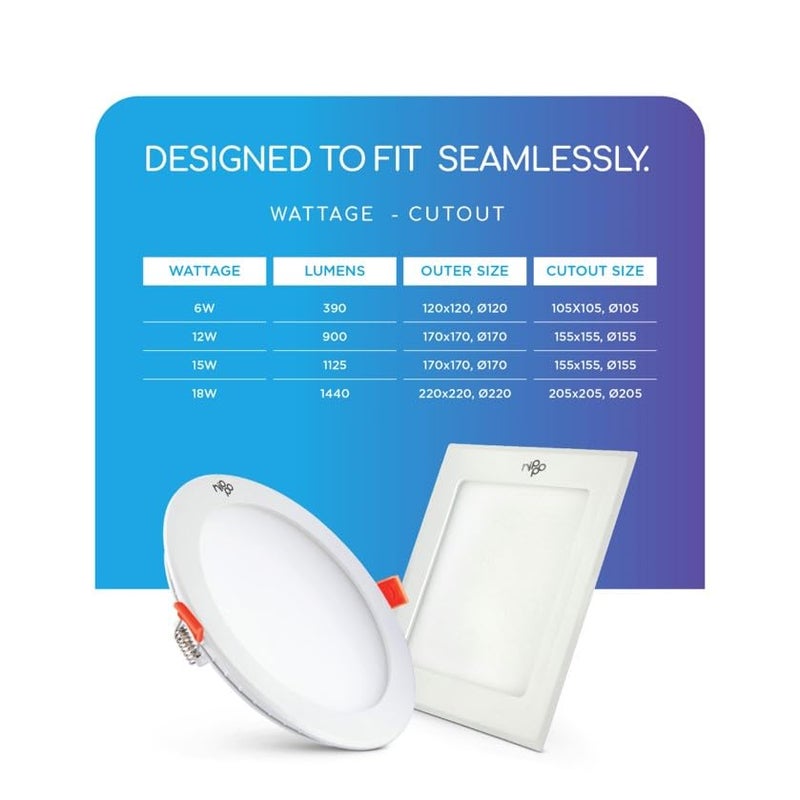 Nippo Splendour CDLS12W Square Cool Day Light LED Slim Panel Light Polycarbonate LED Downlight - Image 4