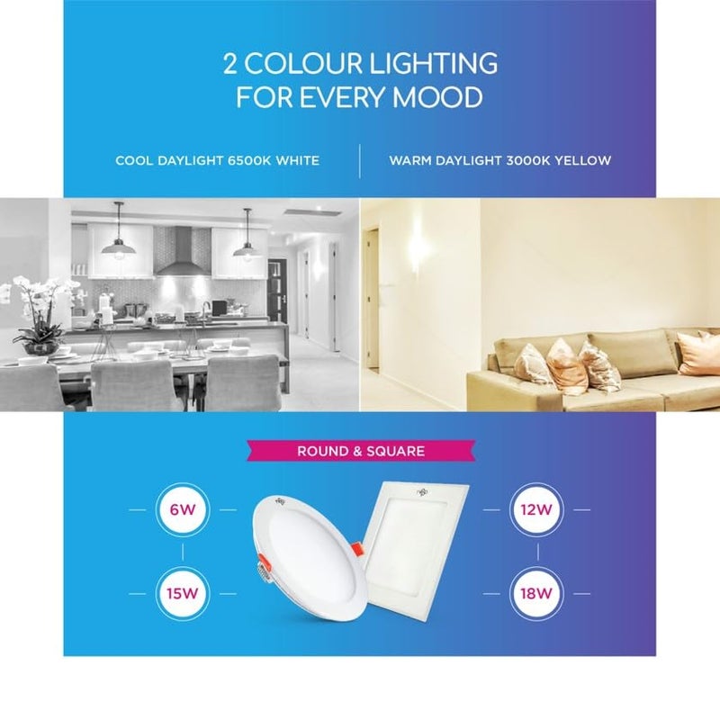 Nippo Splendour CDLS12W Square Cool Day Light LED Slim Panel Light Polycarbonate LED Downlight - Image 3