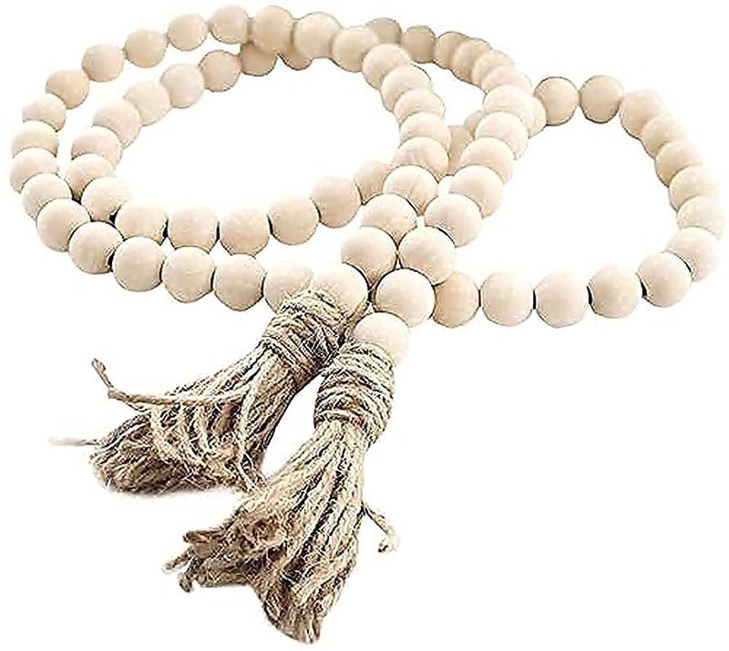 LSKYTOP 58 Inches Wood Bead Garland with TasselFarmhouse Rustic Prayer Boho Wooden Beads for Tiered Tray Coffee Table Mantel Decor 1 Pack