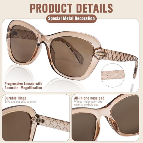 FONHCOO Progressive Multifocal Sunglasses for Women, Stylish Reader Sun Glasses Outdoor Reading Sunglasses UV400 Protection(Brown 2.0) - Image 4