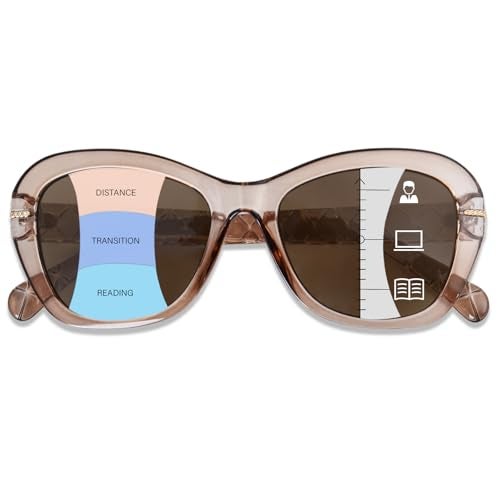FONHCOO Progressive Multifocal Sunglasses for Women, Stylish Reader Sun Glasses Outdoor Reading Sunglasses UV400 Protection(Brown 2.0) - Image 1
