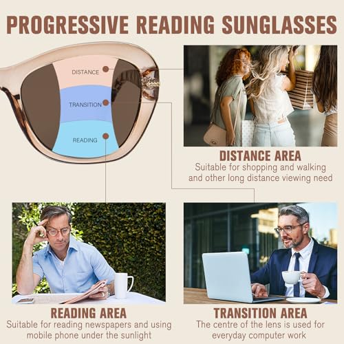 FONHCOO Progressive Multifocal Sunglasses for Women, Stylish Reader Sun Glasses Outdoor Reading Sunglasses UV400 Protection(Brown 2.0) - Image 2