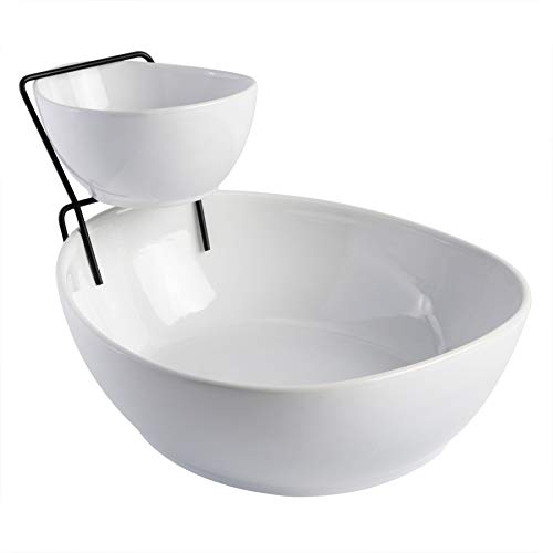 Gibson Home Gracious Dining Dinnerware, 3pc Chip & Dip Set with Metal Rack, White, 101989.03 milliliters - Image 1
