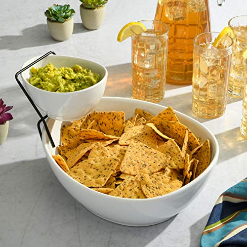 Gibson Home Gracious Dining Dinnerware, 3pc Chip & Dip Set with Metal Rack, White, 101989.03 milliliters - Image 3