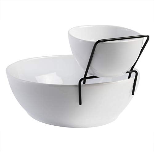 Gibson Home Gracious Dining Dinnerware, 3pc Chip & Dip Set with Metal Rack, White, 101989.03 milliliters - Image 5