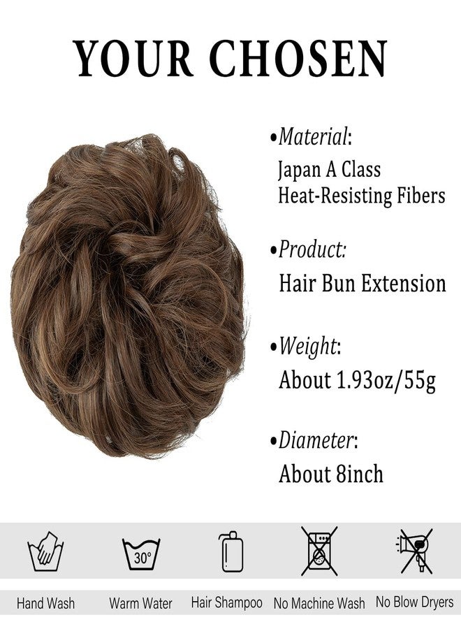 Sankrityayan Large Messy Bun Hair Piece Wavy Curly Light Brown Scrunchies Synthetic Chignon Ponytail Hair Extensions Thick Updo Hairpieces Ideal for Women - Image 2