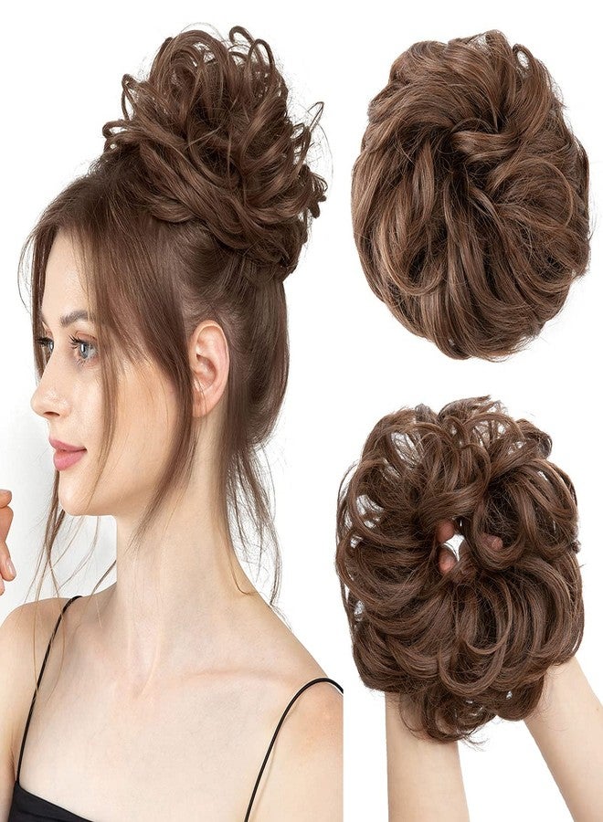 Sankrityayan Large Messy Bun Hair Piece Wavy Curly Light Brown Scrunchies Synthetic Chignon Ponytail Hair Extensions Thick Updo Hairpieces Ideal for Women - Image 1