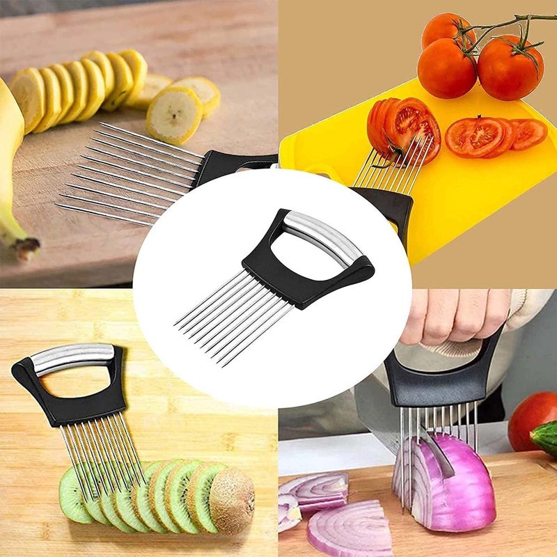 Avenn Avenn Latest 2022 Stainless Steel Vegetable Holder Slicer AllinOne MultiFunctional Onion Holder Slicer Food Slice Assistant for Vegetable Tomato Potato Meat Cutting Tool Kitchen Gadgets 1 - Image 5