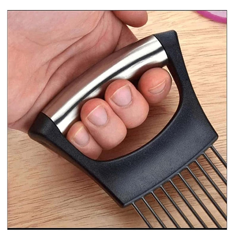 Avenn Avenn Latest 2022 Stainless Steel Vegetable Holder Slicer AllinOne MultiFunctional Onion Holder Slicer Food Slice Assistant for Vegetable Tomato Potato Meat Cutting Tool Kitchen Gadgets 1 - Image 3